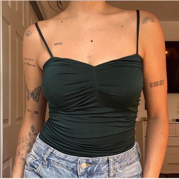 Express Body Contour Ruched Bodysuit – Dark Emerald Green - Size Small - Picture 1 of 5